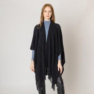 Solid Color Knit Ruana Wrap With Tassel Hem. - One Size Fits Most - 100% Acrylic